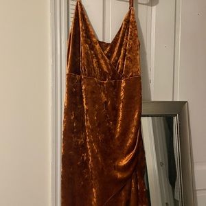 Burnt orange velvet mini dress
